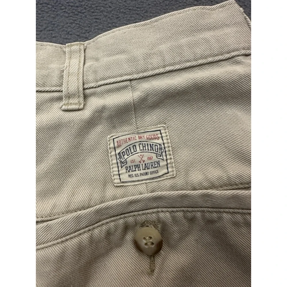 VINTAGE Polo Ralph Lauren Shorts Mens 36 Tan 90s Cotton Double Pleated